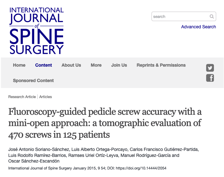 Fluoroscopy-guided pedicle screw accuracy with a mini-open approach: a tomographic evaluation of 470 screws in 125 patients