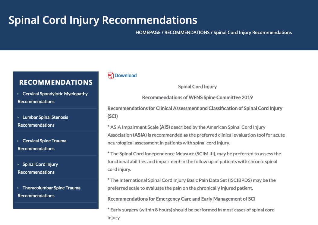 Spinal Cord Injury Recommendations