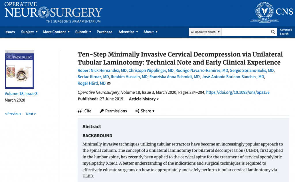 Ten-Step Minimally Invasive Cervical Decompression via Unilateral Tubular Laminotomy: Technical Note and Early Clinical Experience
