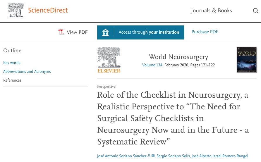 Role of the Checklist in Neurosurgery, a Realistic Perspective to “The Need for Surgical Safety Checklists in Neurosurgery Now and in the Future – a Systematic Review”